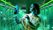 © Grispb - Woman with tablet in data center surrounded by digital network connections, managing servers and cloud computing technology. Information Technology.