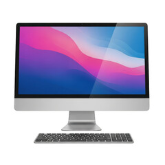 Wall Mural - Modern all in one computer with keyboard displaying colorful abstract wallpaper isolated on transparent background