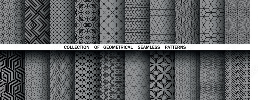 Geometric set of seamless black and gray patterns. Simple vector ...