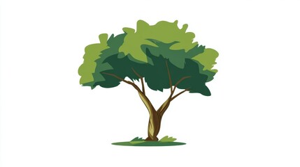 A stylized illustration of a deciduous tree with a brown trunk and green foliage against a white background.