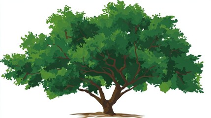 A vibrant illustration of a lush, green tree with a sturdy brown trunk and dense foliage.