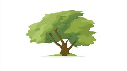 Vector illustration of a green tree or plant isolated on a white background showing leaf and branch design for nature and ecology