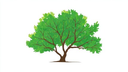 A stylized vector illustration of a single deciduous tree with a full, lush canopy of green leaves and a brown trunk, isolated on a white background.
