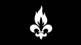 White fleur de lis and flame graphic against black background for design