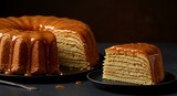 Appetizing layered caramel cakes showcasing delicious dessert presentation