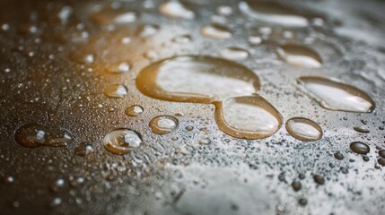 Canvas Print - Close-Up of Water Droplets on Metallic Surface in Natural Light