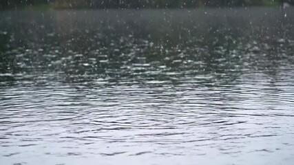 Wall Mural - Thousands of tiny hail pellets continuously fall onto a calm, dark lake surface, creating mesmerizing ripple patterns under soft, diffused light liquid, tranquil, storm