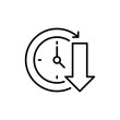 © Fourdoty - Less time in office work icon. Simple outline style. Time reduce, less, countdown clock watch timer shows decrease in turn around time concept. Thin line symbol. Isolated design