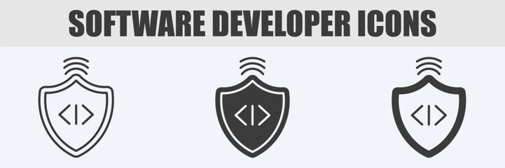 Software Developer Icon Set Vector Illustration in Outline, Glyph, and Mixed