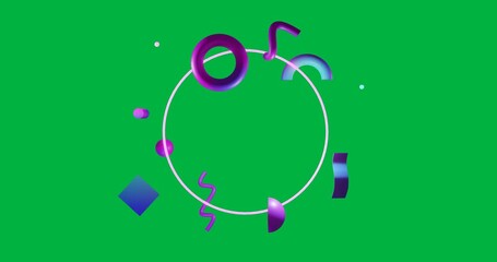 Wall Mural - Animation of multi coloured abstract shapes moving on seamless loop over transparent background
