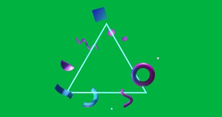 Wall Mural - Animation of multi coloured abstract shapes moving on seamless loop over transparent background