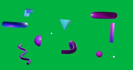 Wall Mural - Animation of multi coloured abstract shapes moving on seamless loop over transparent background