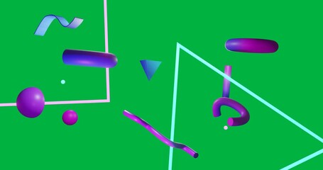 Wall Mural - Animation of multi coloured abstract shapes moving on seamless loop over transparent background