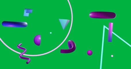 Wall Mural - Animation of multi coloured abstract shapes moving on seamless loop over transparent background