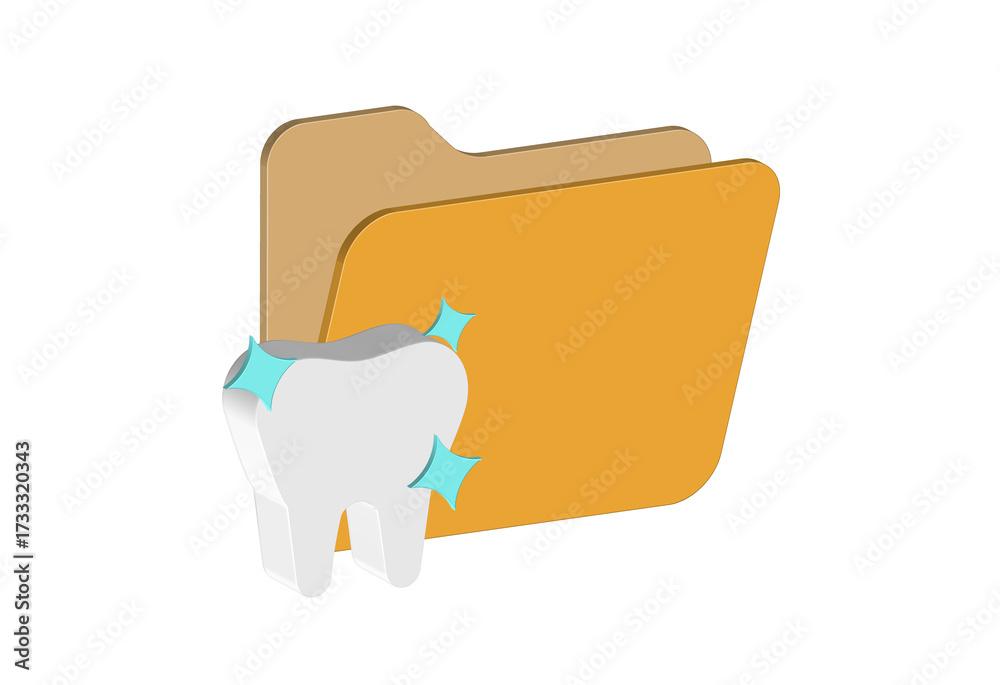 Simple 3D illustration of a folder icon with a tooth. Transparent ...