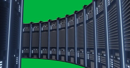 Wall Mural - Animation of lights flickering on servers in server room on transparent background