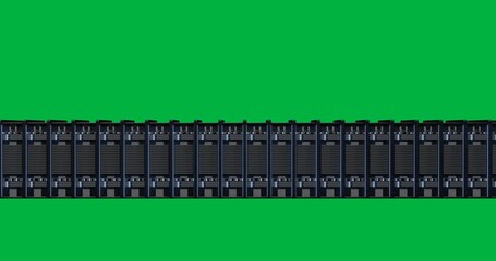 Wall Mural - Animation of lights flickering on servers in server room on transparent background