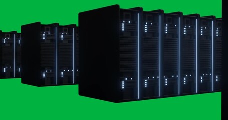 Wall Mural - Animation of lights flickering on servers in server room on transparent background