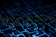 © Kunal - A close up view of blue circuit board lines and dots on a dark background in a detailed pattern