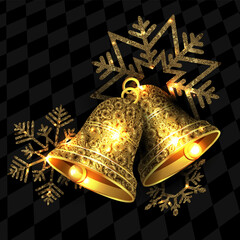 Wall Mural - Merry Christmas. Isolated gold textured bell with snowflakes.