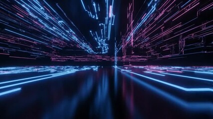 Cyberpunk Grid Tunnel: Dynamic Neon Lines & Futuristic Data Stream Visuals