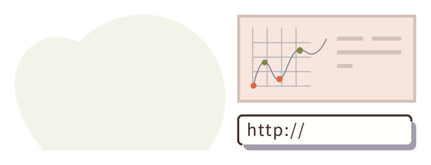 Line graph with trend points overlaid on a chart, accompanied by a search bar. Ideal for data analytics, web tools, online tracking, statistics, SEO, business and digital interaction. A simple flat