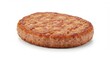 © the - A single cooked sausage patty isolated on a white background.