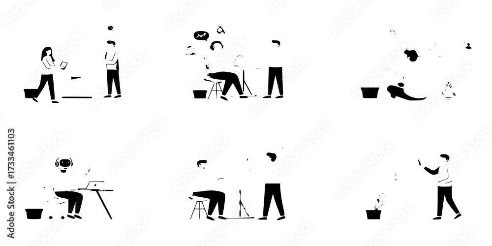 AI technology concept set in flat web design. People in isolated scenes ...