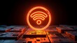 © Ramim - Glowing Orange Wi-Fi Symbol Rises From Futuristic Circuit Board Surface
