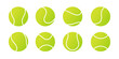 © Dilara - Set tennis ball with various stitch patterns isolated on white background. Vibrant collection of green sports equipment for tennis game design.