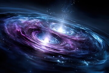 Wall Mural - Dynamic interaction between twin black holes creating cosmic energy in deep space