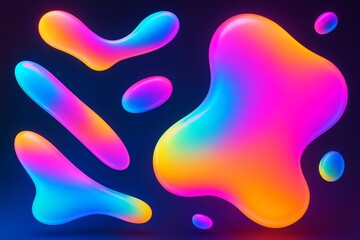 Wall Mural - Colorful abstract fluid shapes with neon gradient light on dark background, expressing futuristic mind concepts and creative visual energy. Ai generative