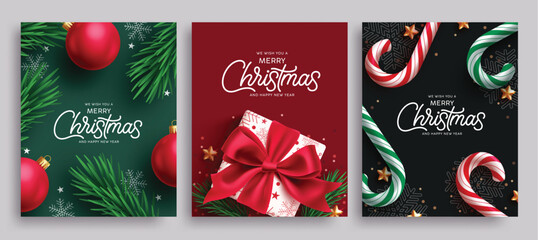 Wall Mural - merry christmas greeting card clipart poster set. christmas card and greeting wishes clip art with g