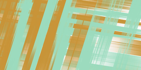Abstract turquoise and orange grid line texture with overlapping transparent geometric layers in artistic modern design