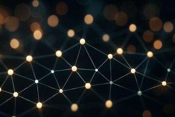 Wall Mural - Glowing connected network nodes with lines forming abstract geometric pattern on dark background with warm light points. Ai generative. Ai generative