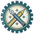 © artvector - A gear-shaped emblem with a ruler and writing tools crossed.