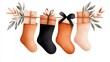 © VANATSANUN - Christmas stocking with gifts watercolor art holiday decor festive elegant style. Festive season treat watercolor image joyous celebration ornament refined xmas home embellishment