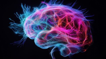 Wall Mural - This vibrant image showcases a stylized brain illuminated by colorful light. The intricate patterns symbolize creativity and intelligence. A beautiful fusion of technology and art. Generative AI