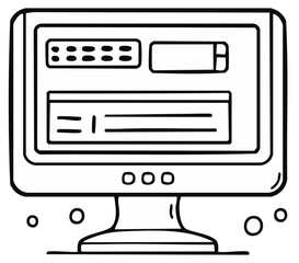 Simple hand-drawn computer monitor with data displays and control buttons
