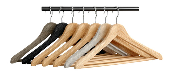 Wooden Hangers on Rack with Transparent Background for Fashion and Retail Use