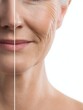 © rinrada - before after aging skin comparison, left side wrinkled fine lines sagging skin, right side firm youthful rejuvenated skin, anti-aging cosmetic advertising