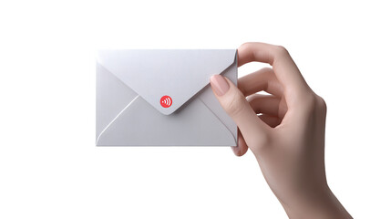 Elegant Hand Holding Smart Envelope with Wireless Communication Icon, Isolated on Black