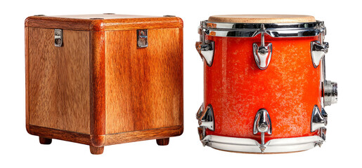 Wooden Cube and Vibrant Drum Isolated on Transparent Background for Creative Use
