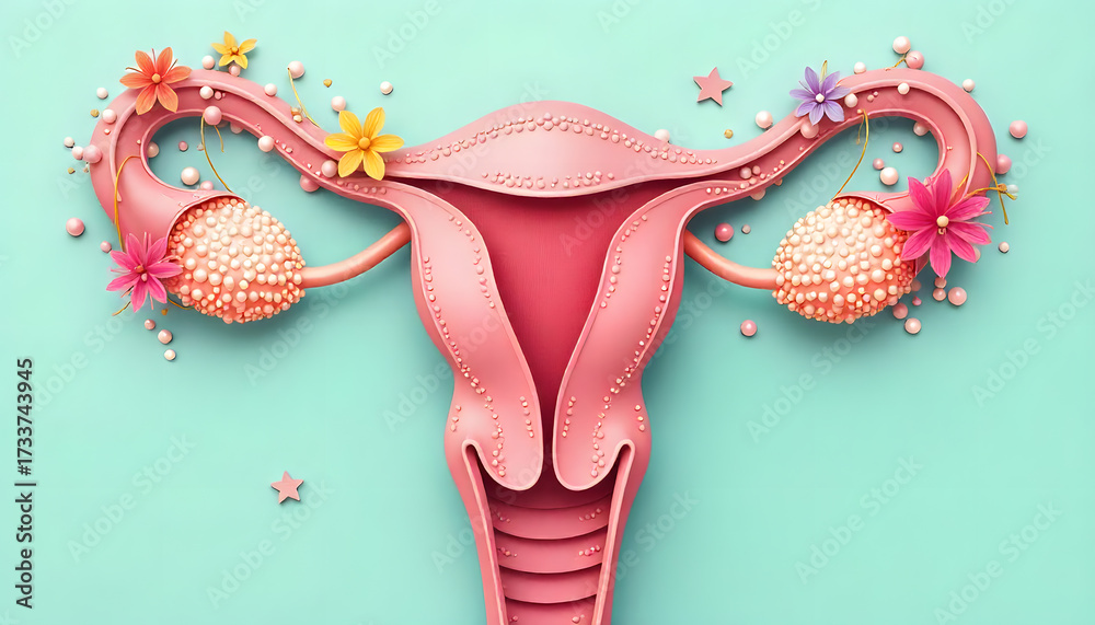 Detailed medical illustration of the female reproductive system