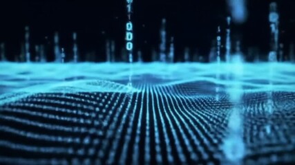 Digital wave backdrop Abstract blue binary numbers rain over a luminous grid, suggesting a futuristic data stream landscape