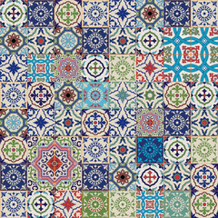  Mega Gorgeous seamless patchwork pattern from colorful Moroccan, Portuguese tiles, Azulejo, ornaments.. Can be used for wallpaper, pattern fills, web page background,surface textures.