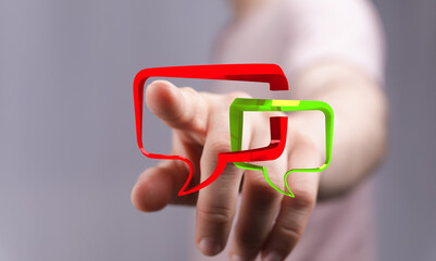 Man shows message. Connection and Dialogue. Networking and Data system. Business concept. Social Media network concept. Communication.