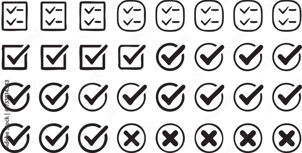Task Validation Icon Approval outline icons pack with checkmarks tasks validation and ...