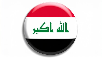 Circular Iraqi flag button—faith and identity sealed in glossy national symbolism.