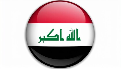 Circular Iraqi flag button—faith and identity sealed in glossy national symbolism.